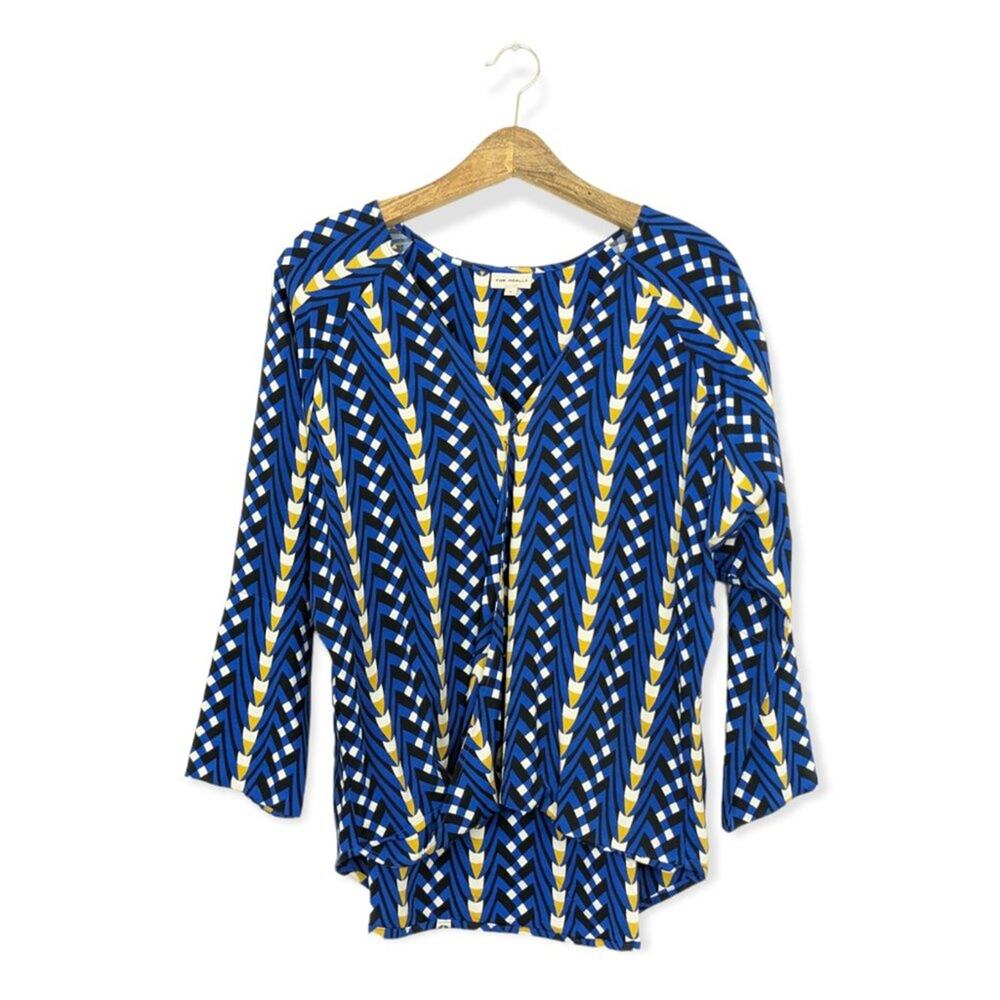 Anthropologie Odells Kigali Blouse M Blue Geometric Stripe Wrap Slouchy Boho
